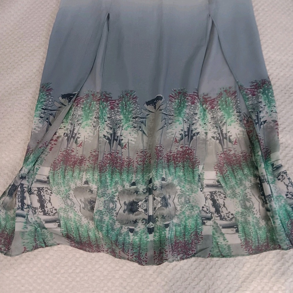 W118 Walter Baker Teal Gray Water Color Print Maxi skirt Partially Lined Small - Picture 2 of 13